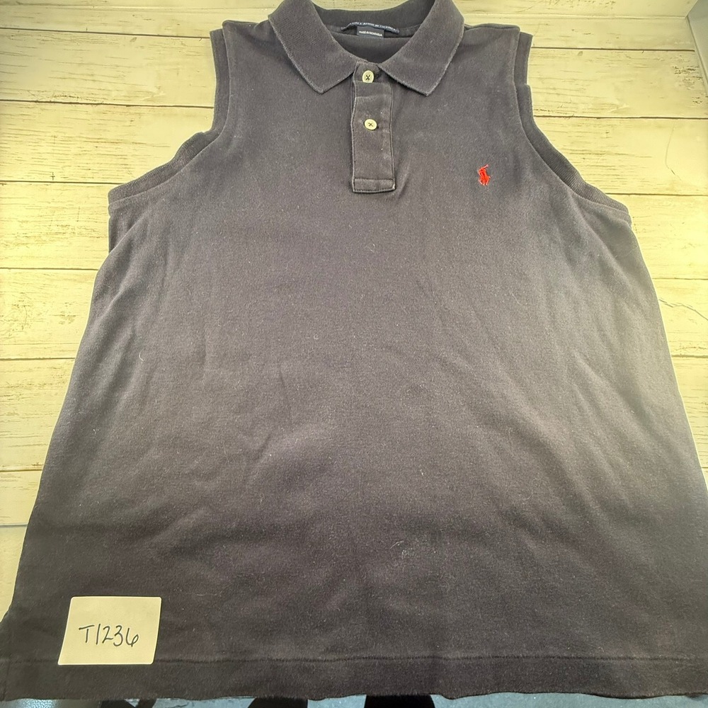 Ralph Lauren Sport Womens Navy Blue Sleeveless Polo Shirt Red Pony Logo Size L
